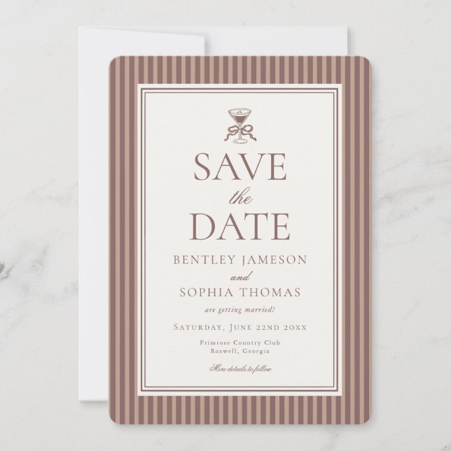 Striped Mocha Brown Espresso Save the Date Einladung (Vorderseite)