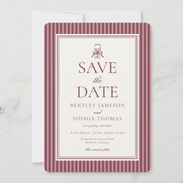 Striped Mocha Brown Espresso Save the Date Einladung (Vorderseite)