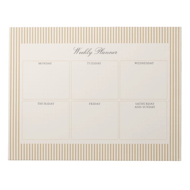 Striped Mustard Weekekly Planner Tränaway Notizblo Notizblock (Vorderseite)