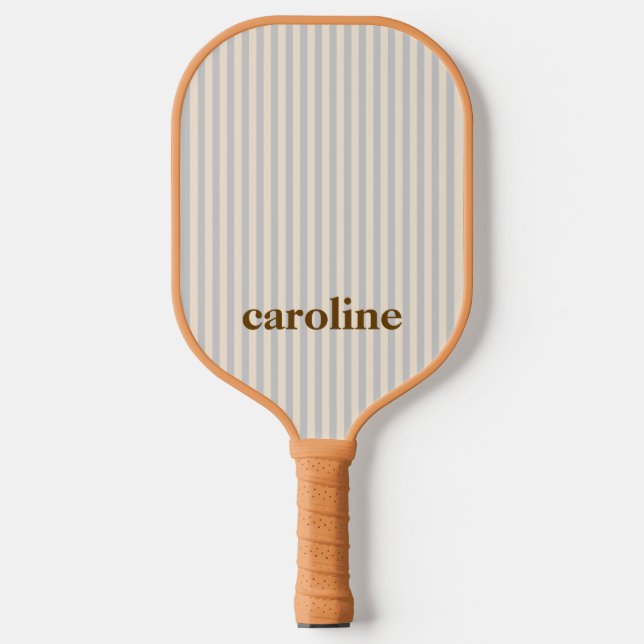 Striped Name Aesthetic Minimalist Preppy Neutral Pickleball Schläger (Vorderseite)