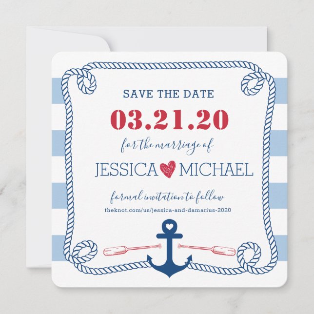 Striped Nautical Liebe Anker Hochzeit Speichern Si Save The Date (Vorderseite)