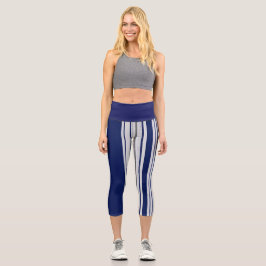 Striped Navy Blue and Grey  Capri Leggings