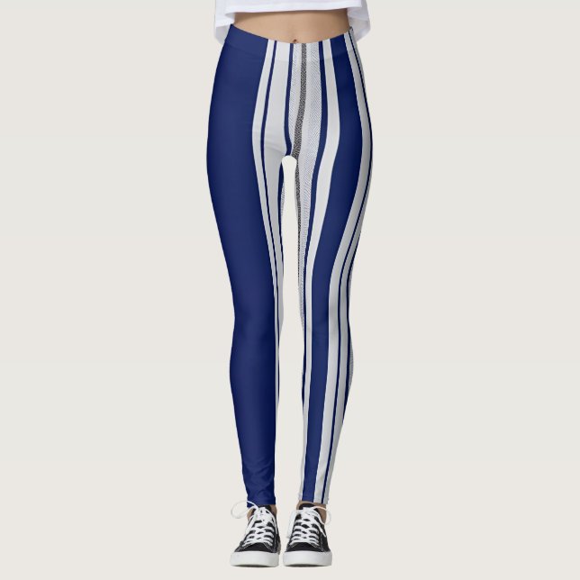 Striped Navy Blue and Grey Leggings (Vorderseite)