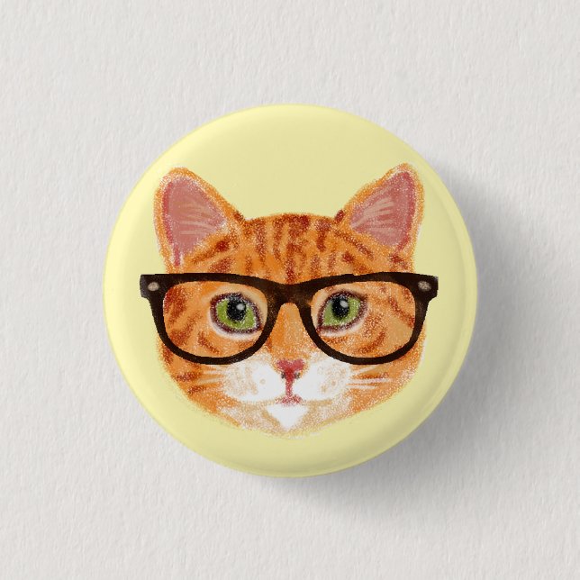 Striped Orange Cat Wearing Brillen Button (Vorderseite)