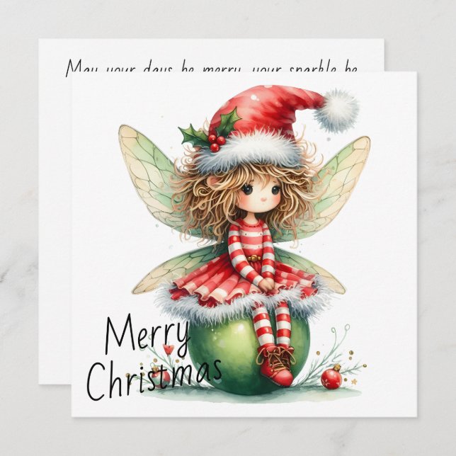 Striped Ornament Fairy – Holiday Card (Vorne/Hinten)