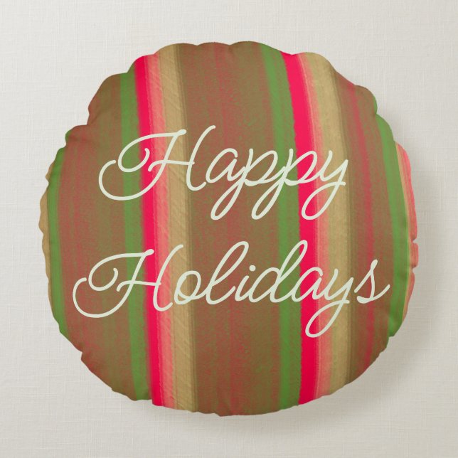 Striped Painting Happy Holidays Rundes Kissen (Vorderseite)