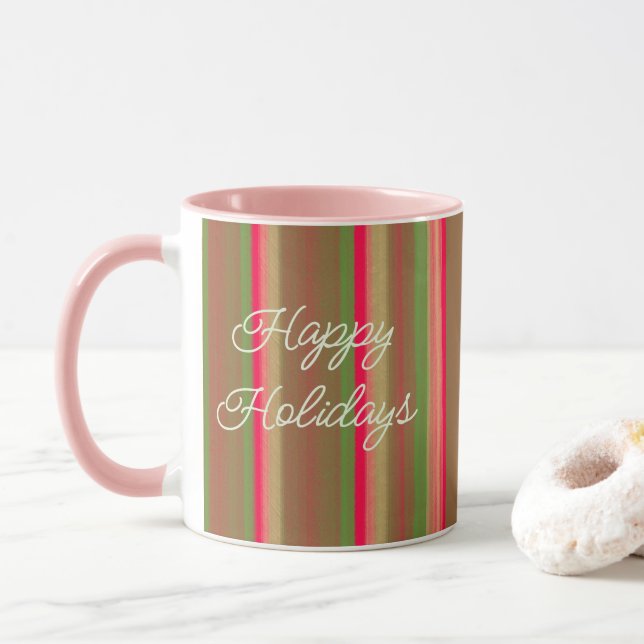 Striped Painting Happy Holidays Tasse (Mit Donut)