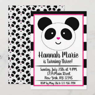 Striped Panda Party Geburtstagseinladung Einladung