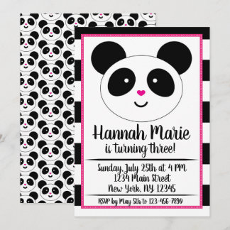 Striped Panda Party Geburtstagseinladung Einladung