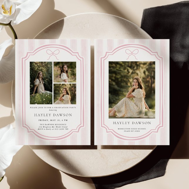 Striped Photo Graduation Party Invite Announcement Einladung (Von Creator hochgeladen)