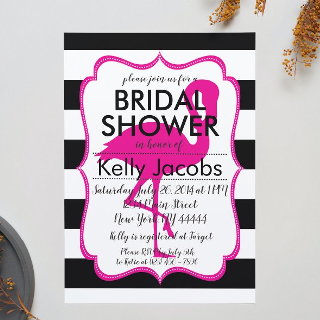 Striped Pink Flamingo Kinderdusche Einladung (Von Creator hochgeladen)