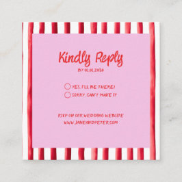 Striped Pink & Red Handwriting Wedding Begleitkarte
