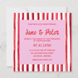 Striped Pink & Red Handwriting Wedding Einladung