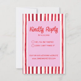 Striped Pink & Red Handwriting Wedding RSVP Karte