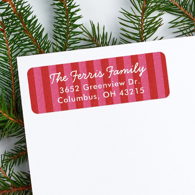 Striped pink red simple Christmas return address (Von Creator hochgeladen)