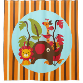 Striped Safari Wild Animals Giraffe Lion Elephant Duschvorhang