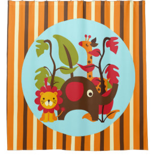 Striped Safari Wild Animals Giraffe Lion Elephant Duschvorhang