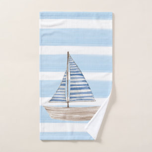 STRIPED SAILBOAT HAND TOWEL HANDTUCH