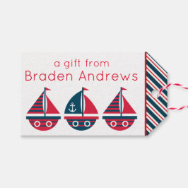 Striped Sailboats Personalisierte Geschenketikette Geschenkanhänger