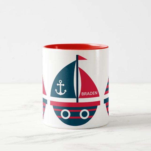 Striped Sailboats Personalisierte Mug Zweifarbige Tasse (Mittel)