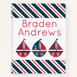 Striped Sailboats Personalisiertes SpiralNotebook Notizbuch