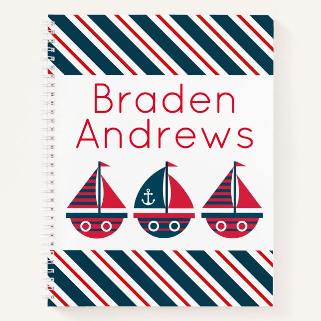 Striped Sailboats Personalisiertes SpiralNotebook Notizbuch (Vorderseite)