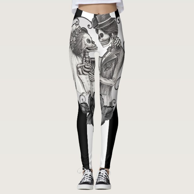 Striped Skeleton Liebe Paare Ehetanz Leggings (Vorderseite)