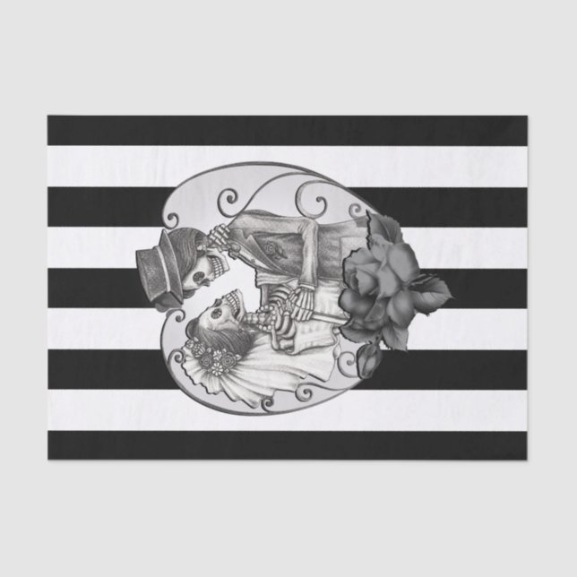 Striped Skeleton Liebe Paare Ehetanz Seidenpapier (Vorderseite)