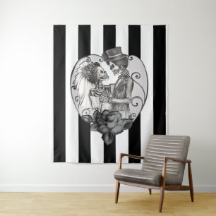 Striped Skeleton Liebe Paare Ehetanz Wandteppich