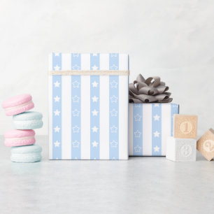 Striped Star Pattern Baby Blue Wrapping Paper Roll Geschenkpapier
