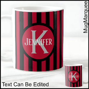 Striped Template Red C81 Long Name Initial Coffee Kaffeetasse