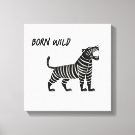Striped Tiger Illustration – Minimalist Folk Anima Leinwanddruck