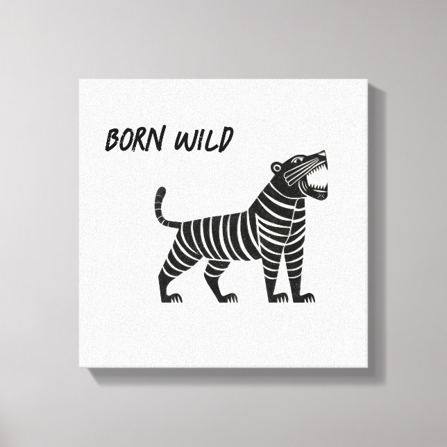 Striped Tiger Illustration – Minimalist Folk Anima Leinwanddruck (Vorderseite)