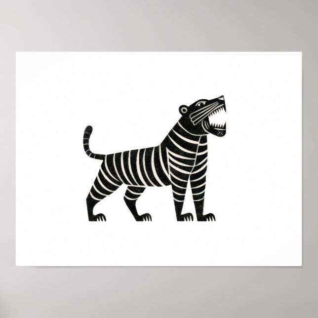 Striped Tiger Illustration – Minimalist Folk Anima Poster (Vorne)