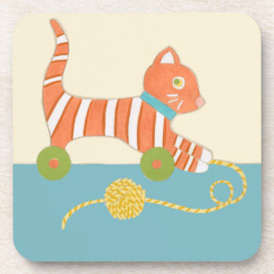 Striped Toy Cat mit Ball of String Getränkeuntersetzer