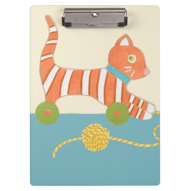 Striped Toy Cat mit Ball of String Klemmbrett (Vorderseite)