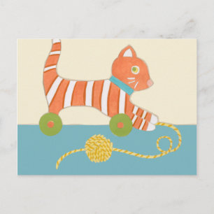 Striped Toy Cat mit Ball of String Postkarte