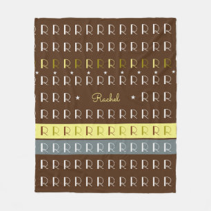 Striped Typografy Initials Black Fleecedecke