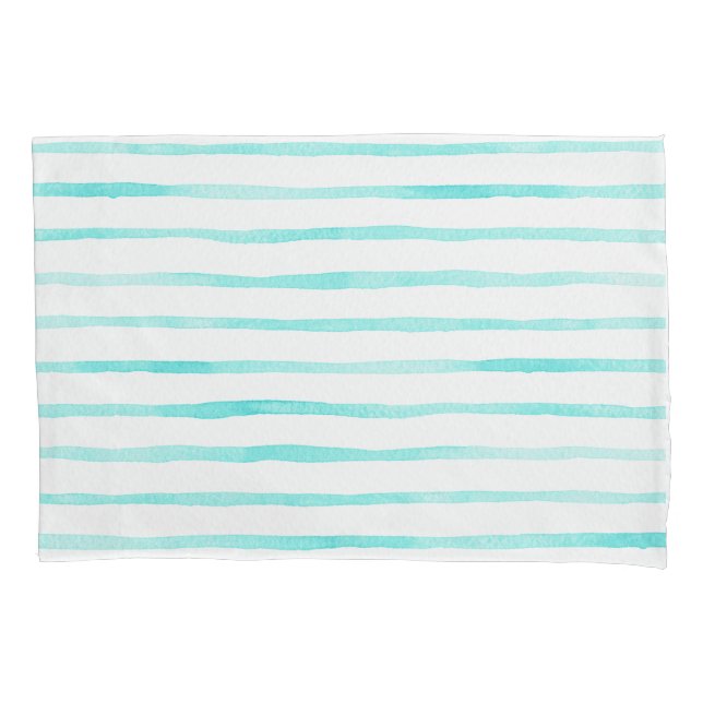 Stripes Alive Turquoise Blue Watercolor Pillowcase Kissenbezug (Vorderseite-Links)