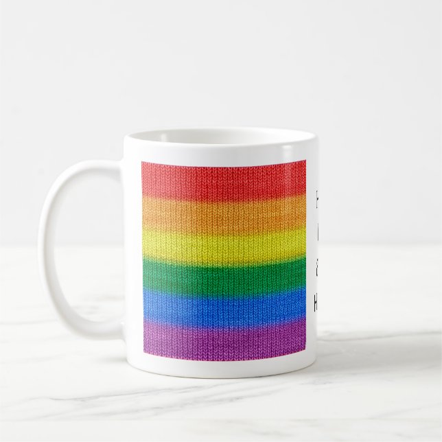 Stripes aus Stricken mit Regenbogenfarben nahtlos  Kaffeetasse (Links)