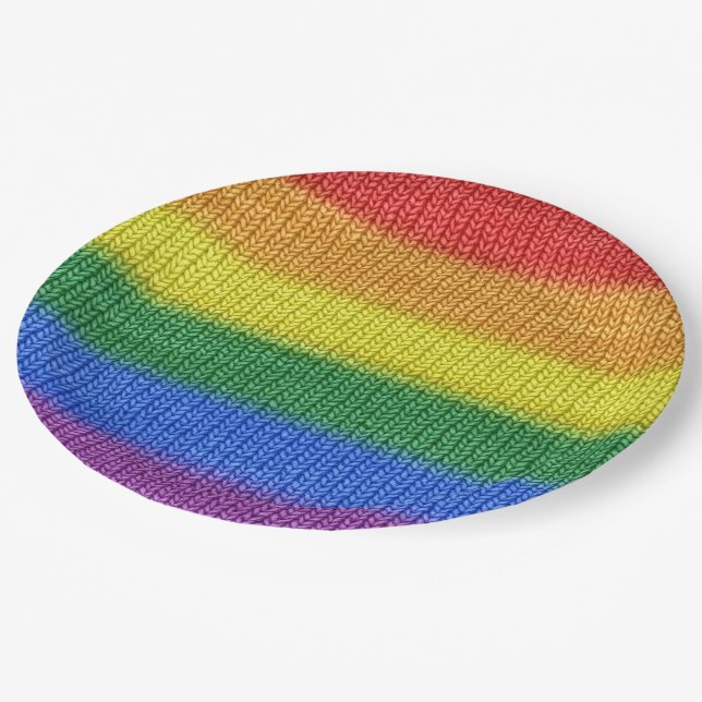 Stripes aus Stricken mit Regenbogenfarben nahtlos  Pappteller (Schrägansicht)