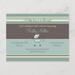 Stripes Baby Shower Invitation (Junge) Einladungspostkarte