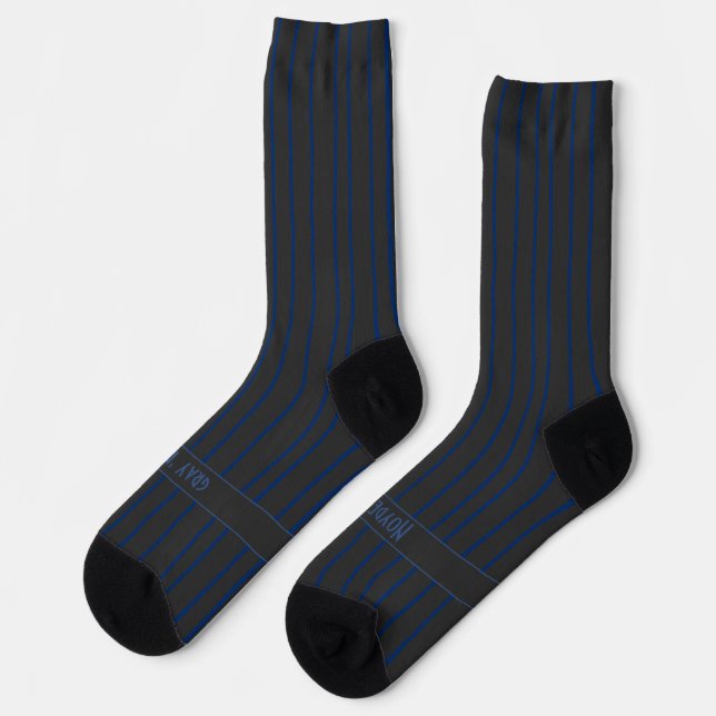 Stripes, blue on dark grey, serious classic socken (Linkes Detail)