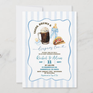 Stripes Blue Tacos Brews and Babies Baby Show Einladung