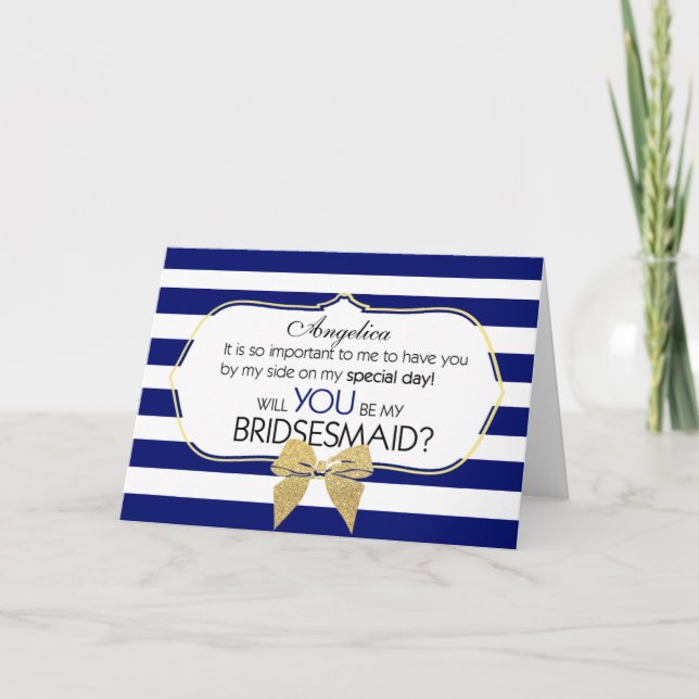 Stripes Bow Will You Be My Bridesmaid Einladung (Vorderseite)