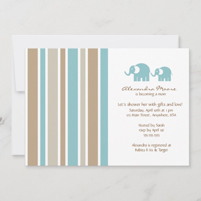 Stripes & Elephants Kinderdusche Einladung (Vorderseite)