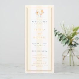 Stripes Floral Crest Monogram & Bow Spring Wedding Programm