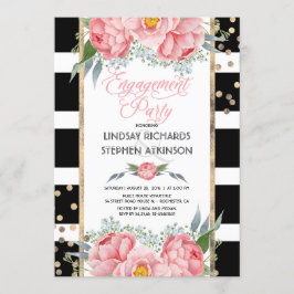 Stripes Gold Confetti Rosa Floral Engagement Party Einladung
