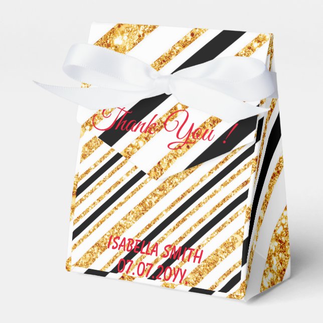 Stripes Gold Glitzer Black Boho Populäre Kollektio Geschenkschachtel (Vorderseite)