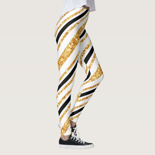Stripes Gold Glitzer Black Boho Populäre Kollektio Leggings (Rechts)